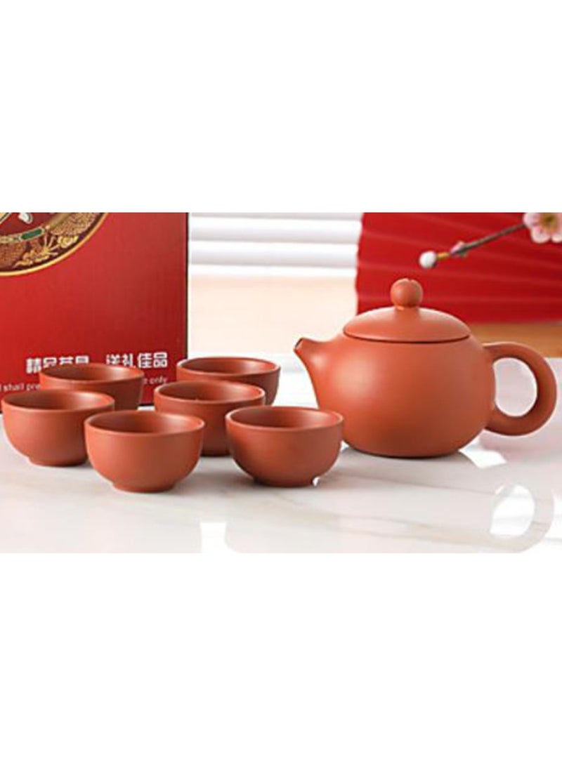 Jingke Zisha Tea Set Gift Set Chinese Yixing Xishi Teapot Kung Fu Tea Set Exquisite Ceramic Tea Set,A Pot Of Six Cups Red 180ml - Image 5