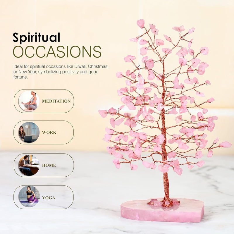 Crocon Crystals Tree Rose Quartz Healing Stones Reiki Crystals Heart Base Spiritual Meditation Energy Home Room Office Desk Decor Pink Gifts for Women Men & Mom Birthday Present - Image 2