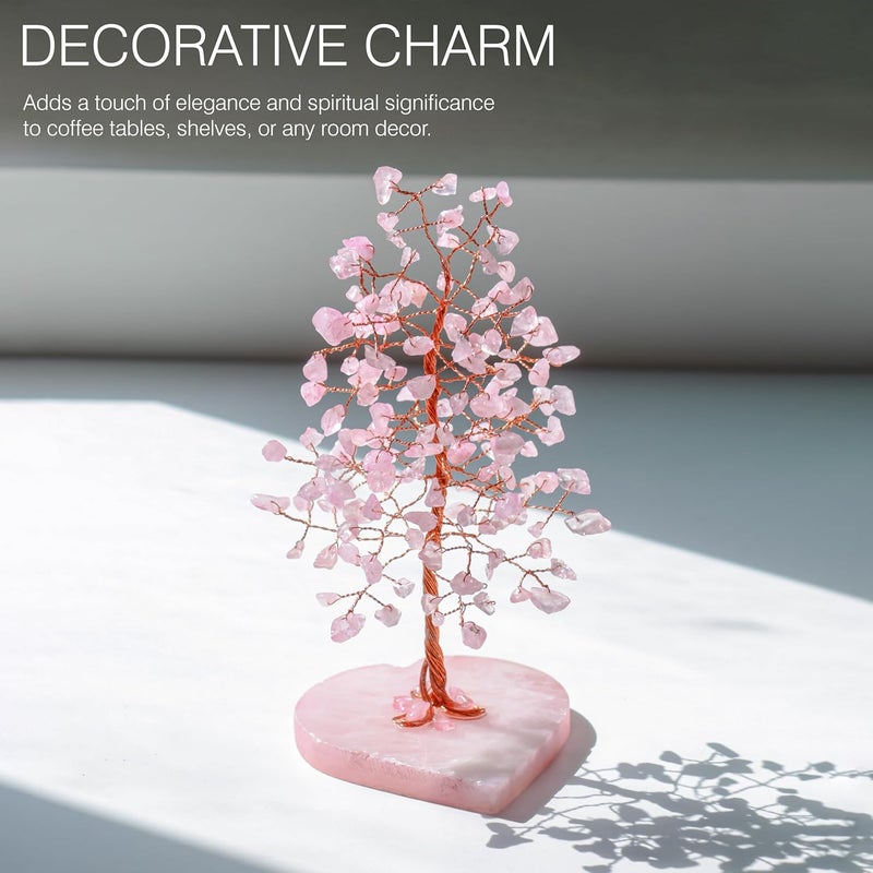 Crocon Crystals Tree Rose Quartz Healing Stones Reiki Crystals Heart Base Spiritual Meditation Energy Home Room Office Desk Decor Pink Gifts for Women Men & Mom Birthday Present - Image 5