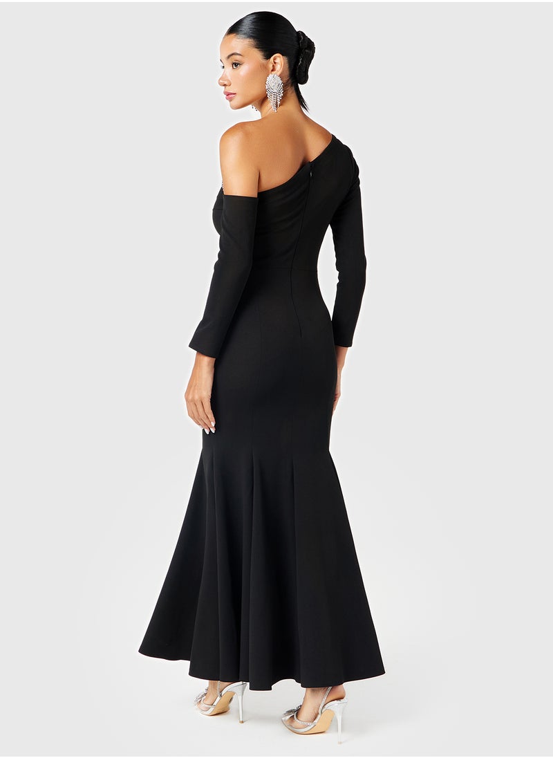 Threadz by Ajooni - Asymmetric Embellished Neck Dress - Image 1