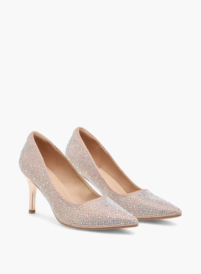 Flora Bella By Shoexpress Womens Embellished Slip-On Pointed Toe Pumps With Stiletto Heels