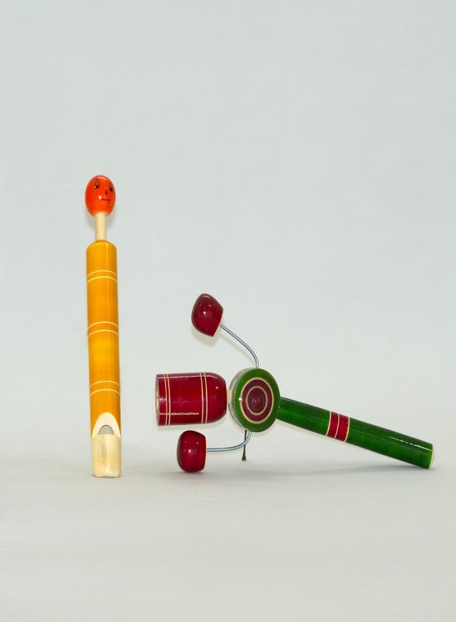 BAALVE™ Premium Channapatna Wooden Toys for Babies 6-12 Months | Eco-Friendly Whistle & TIK TIK Rattle Set - Pack of 2 | Wooden rattles for Baby | Traditional Indian Sensory Non-Toxic Toys. - Image 1