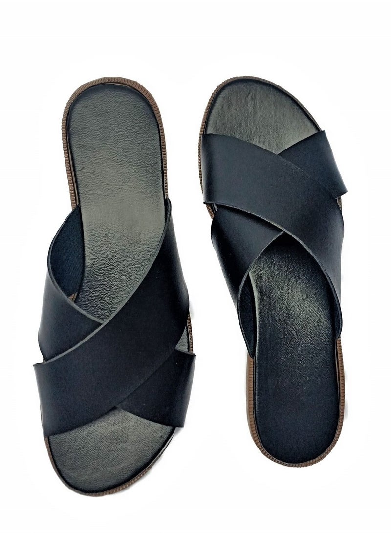 Flat Leather Slippers - Comfortable Insole - For Women