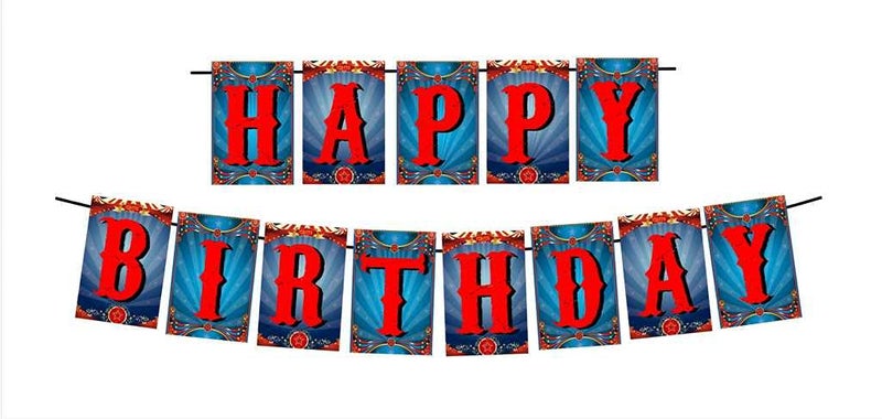 Balloonistics Circus Theme Happy Birthday Bunting Banner for Adults Kids Theme Party Supplies - Image 1
