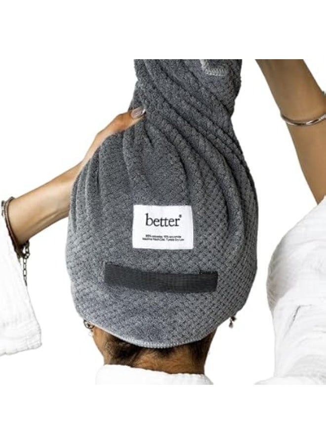 Better Microfiber Hair Bath Towel Wrap– Ultra-Absorbent Waffle Microfiber Dries Hair 50% Faster, Reduces Frizz & Breakage, Secure Fit with Elastic Strap, Lightweight & Soft - For All Hair Types (Grey) - Image 1