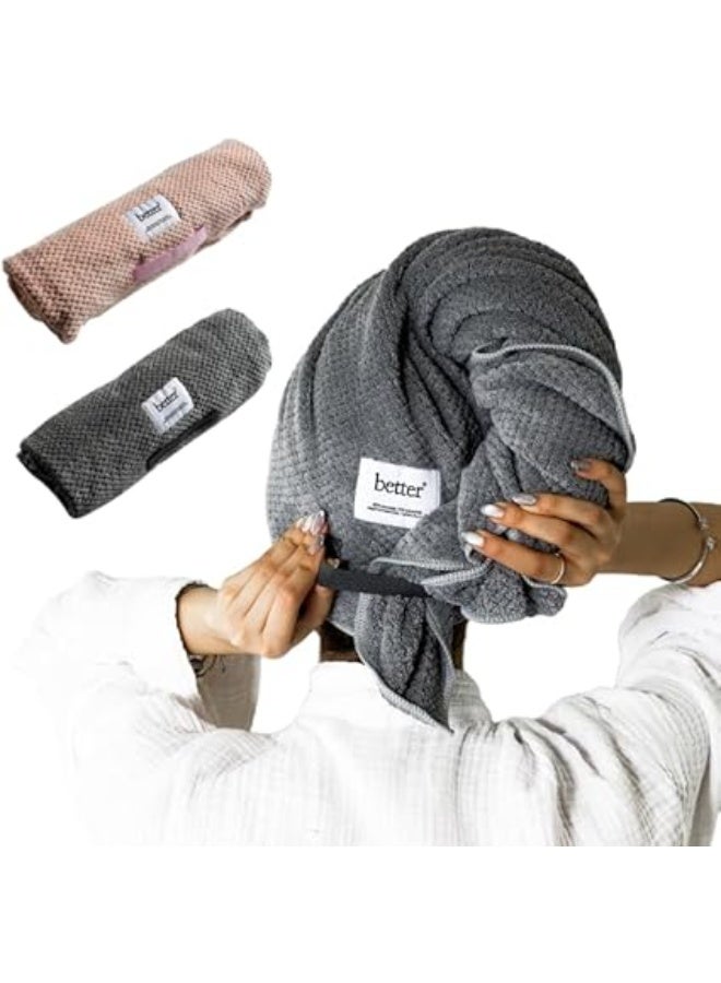 Better Microfiber Hair Bath Towel Wrap– Ultra-Absorbent Waffle Microfiber Dries Hair 50% Faster, Reduces Frizz & Breakage, Secure Fit with Elastic Strap, Lightweight & Soft - For All Hair Types (Grey) - Image 4