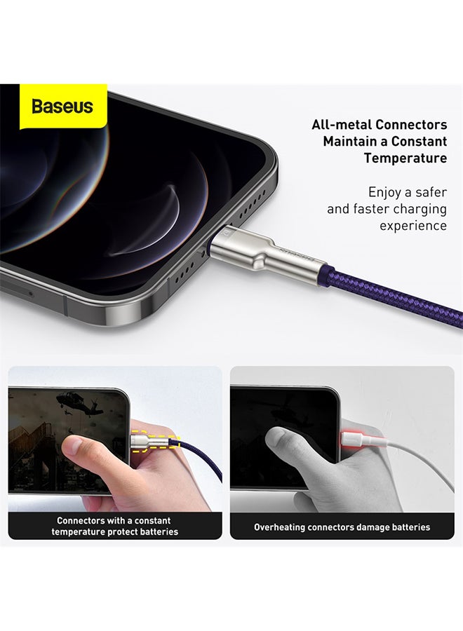 بيسوس كابل للشحن السريع ونقل البيانات من مجموعة كافول من النايلون بتصميم مضفر ومنفذ USB-A إلى منفذ Lightning بقدرة 2.4 أمبير مناسب لهواتف آيفون 13/13 برو/13 برو ماكس/13 ميني وآي باد 9 وهواتف آيفون 12/12 ميني/12 برو والمزيد (متر واحد) بنفسجي/أبيض - Image 4