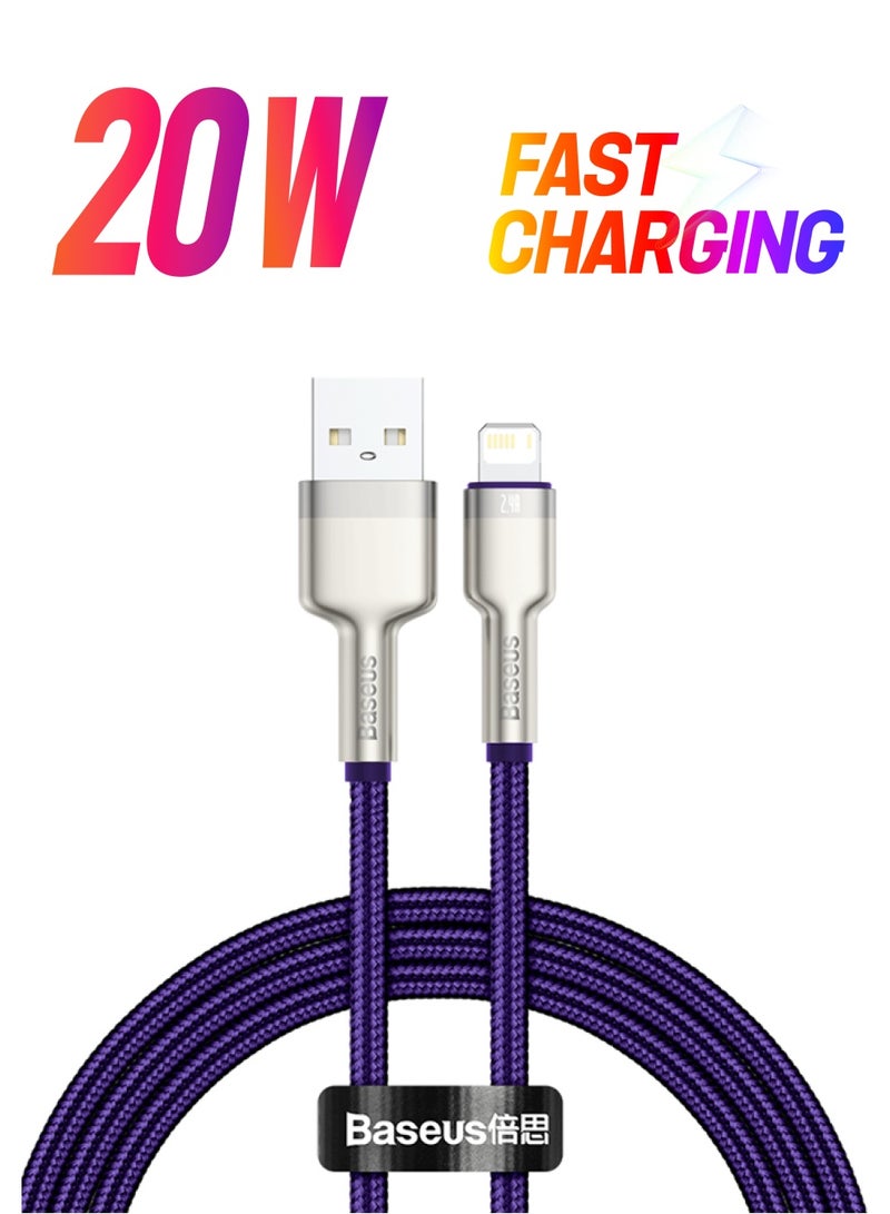 بيسوس كابل للشحن السريع ونقل البيانات من مجموعة كافول من النايلون بتصميم مضفر ومنفذ USB-A إلى منفذ Lightning بقدرة 2.4 أمبير مناسب لهواتف آيفون 13/13 برو/13 برو ماكس/13 ميني وآي باد 9 وهواتف آيفون 12/12 ميني/12 برو والمزيد (متر واحد) بنفسجي/أبيض - Image 1
