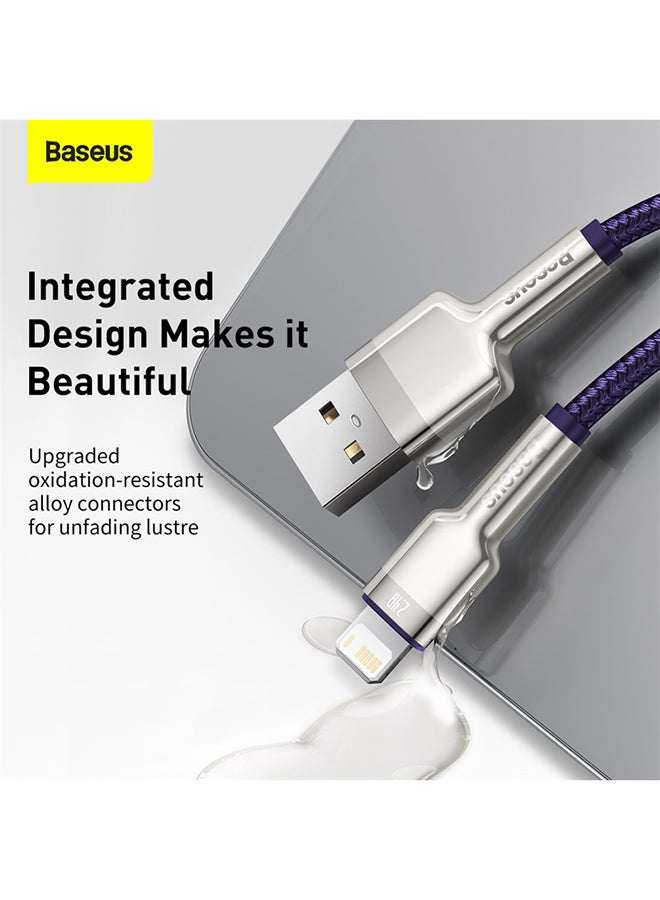 بيسوس كابل للشحن السريع ونقل البيانات من مجموعة كافول من النايلون بتصميم مضفر ومنفذ USB-A إلى منفذ Lightning بقدرة 2.4 أمبير مناسب لهواتف آيفون 13/13 برو/13 برو ماكس/13 ميني وآي باد 9 وهواتف آيفون 12/12 ميني/12 برو والمزيد (متر واحد) بنفسجي/أبيض - Image 3