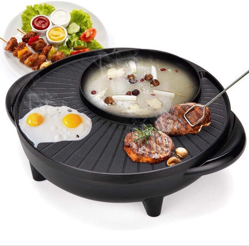 Credly NonStick Electric Hot Pot Barbecue Griddle NonStick Multifunctional Electric Cooker 2 in 1 Hot Pot BBQ Roasting Machine - Image 1