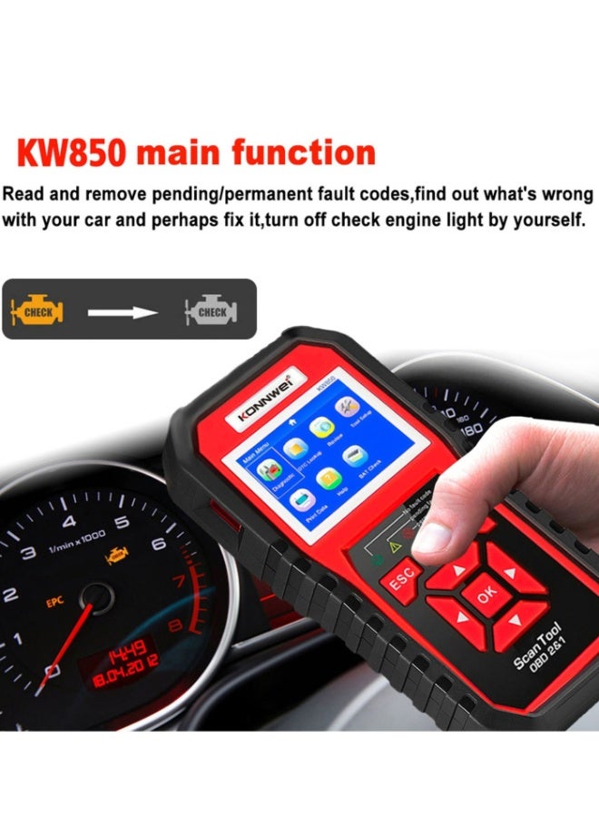 Konnwei KW850 OBDII Scanner Auto Code Reader Diagnostic Check Engine Light Scan Tool for OBDII Cars After 1996 - Image 3