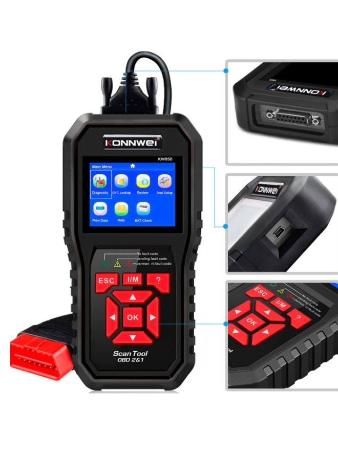 Konnwei KW850 OBDII Scanner Auto Code Reader Diagnostic Check Engine Light Scan Tool for OBDII Cars After 1996 - Image 2