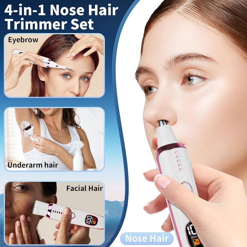 Excefore Rechargeable 4-in-1 Electric Nose, Ear, Eyebrow & Facial Hair Trimmer for Men and Women, LED Display, Waterproof Wet & Dry Grooming Kit with Powerful Quiet Motor, Portable, Painless - Image 2