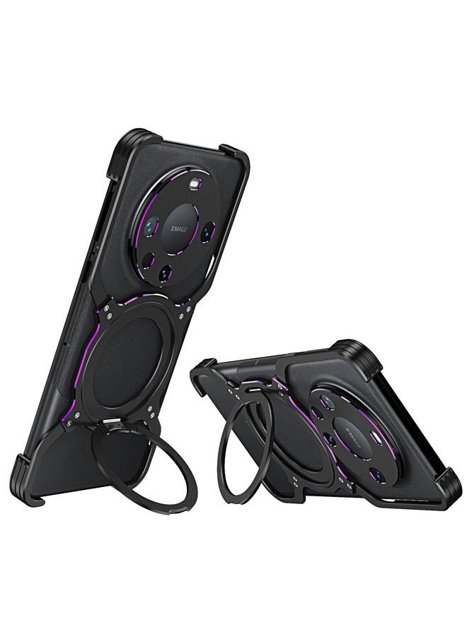 erorex - For Huawei Mate 60 Pro Mechanical Arm Borderless MagSafe Holder Metal Phone Case(Black Purple) - Image 1