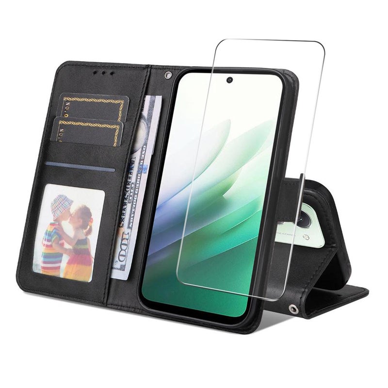 إنكاي جراب هاتف من جلد العجل مع غطاء حماية للشاشة لهاتف Redmi 15 5G / 4G Eu مقاس 171 مم (أسود) - Image 1