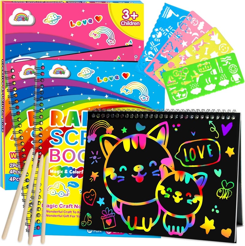 ZMLM Scratch Paper Art-Crafts Gift: 2 Pack Supplies Toys for 3 4 5 6 7 8 9 10 Years Old Girls and Boys Kids Birthday Party Travel Games (Pink & Blue) - Image 1