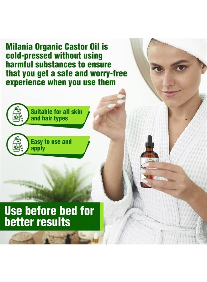 MILANIA زيت الخروع العضوي (2 أونصة) قوة إضافية، سيروم للرموش، الحواجب، نمو الشعر - 100% نقي، مضغوط على البارد - مرطب طبيعي - Image 2
