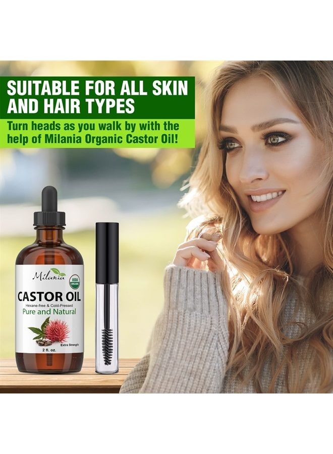 MILANIA زيت الخروع العضوي (2 أونصة) قوة إضافية، سيروم للرموش، الحواجب، نمو الشعر - 100% نقي، مضغوط على البارد - مرطب طبيعي - Image 3