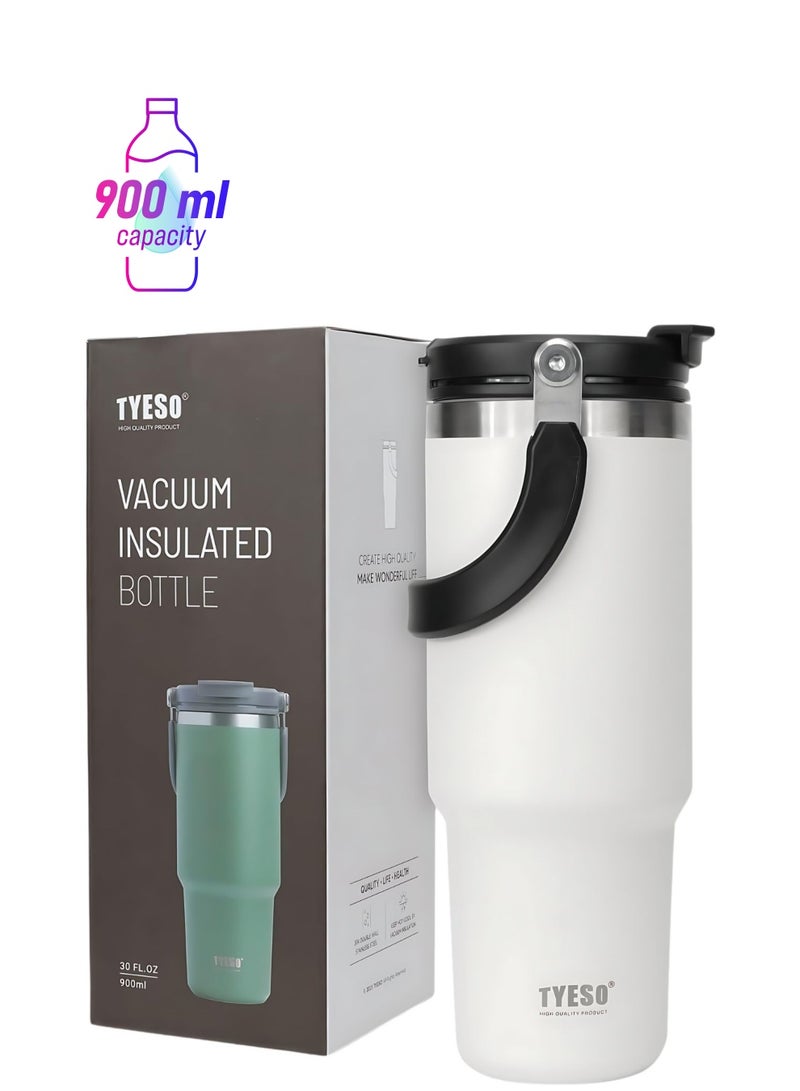 Tyeso 30 oz Tumbler with Handle and Straw Lid, Insulated Stainless Steel Double Walled Vacuum Water Bottle for Office, Home, Sport or Car, Travel Mug (White) - Image 1