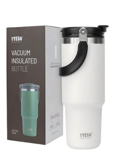 TYESO Tyeso 30 oz Tumbler with Handle and Straw Lid, Insulated Stainless Steel Double Walled Vacuum Water Bottle for Office, Home, Sport or Car, Travel Mug (White)  - Image 1