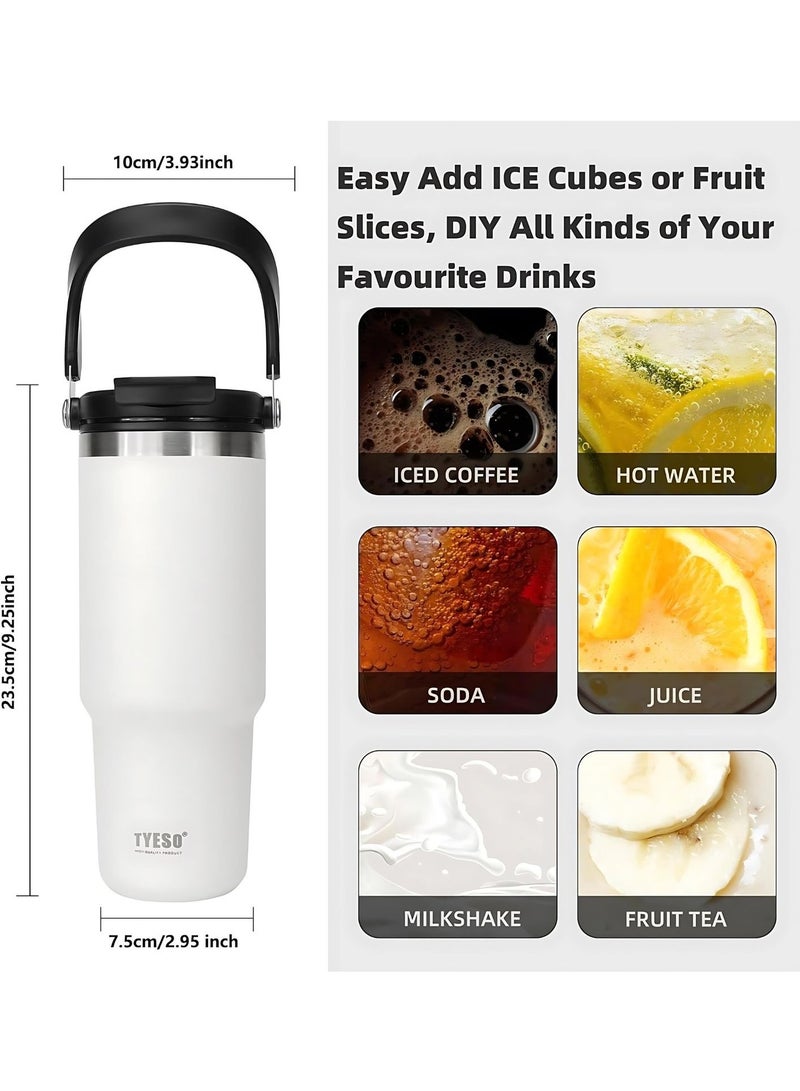 Tyeso 30 oz Tumbler with Handle and Straw Lid, Insulated Stainless Steel Double Walled Vacuum Water Bottle for Office, Home, Sport or Car, Travel Mug (White) - Image 2