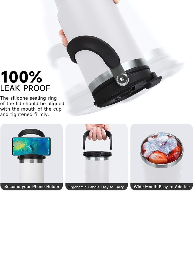 Tyeso 30 oz Tumbler with Handle and Straw Lid, Insulated Stainless Steel Double Walled Vacuum Water Bottle for Office, Home, Sport or Car, Travel Mug (White) - Image 3