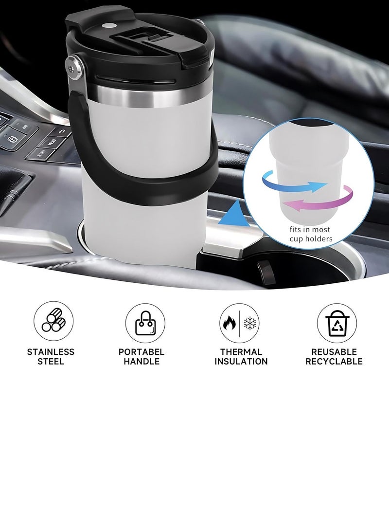 Tyeso 30 oz Tumbler with Handle and Straw Lid, Insulated Stainless Steel Double Walled Vacuum Water Bottle for Office, Home, Sport or Car, Travel Mug (White) - Image 4