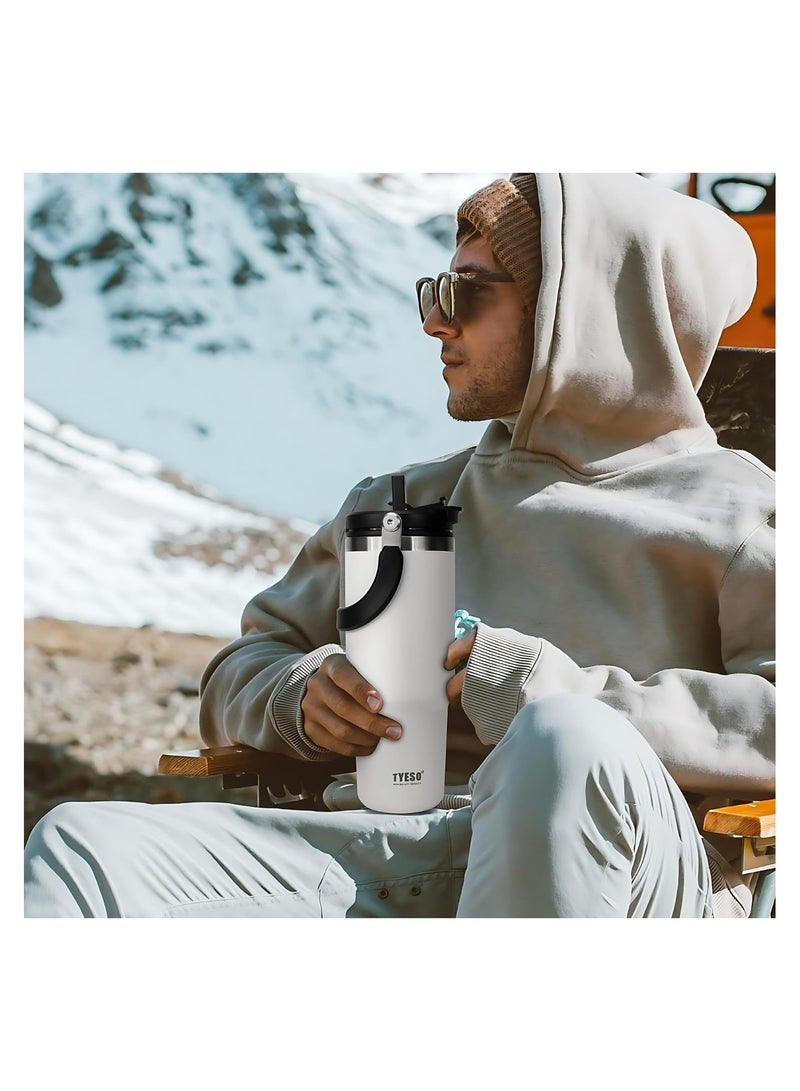 Tyeso 30 oz Tumbler with Handle and Straw Lid, Insulated Stainless Steel Double Walled Vacuum Water Bottle for Office, Home, Sport or Car, Travel Mug (White) - Image 5