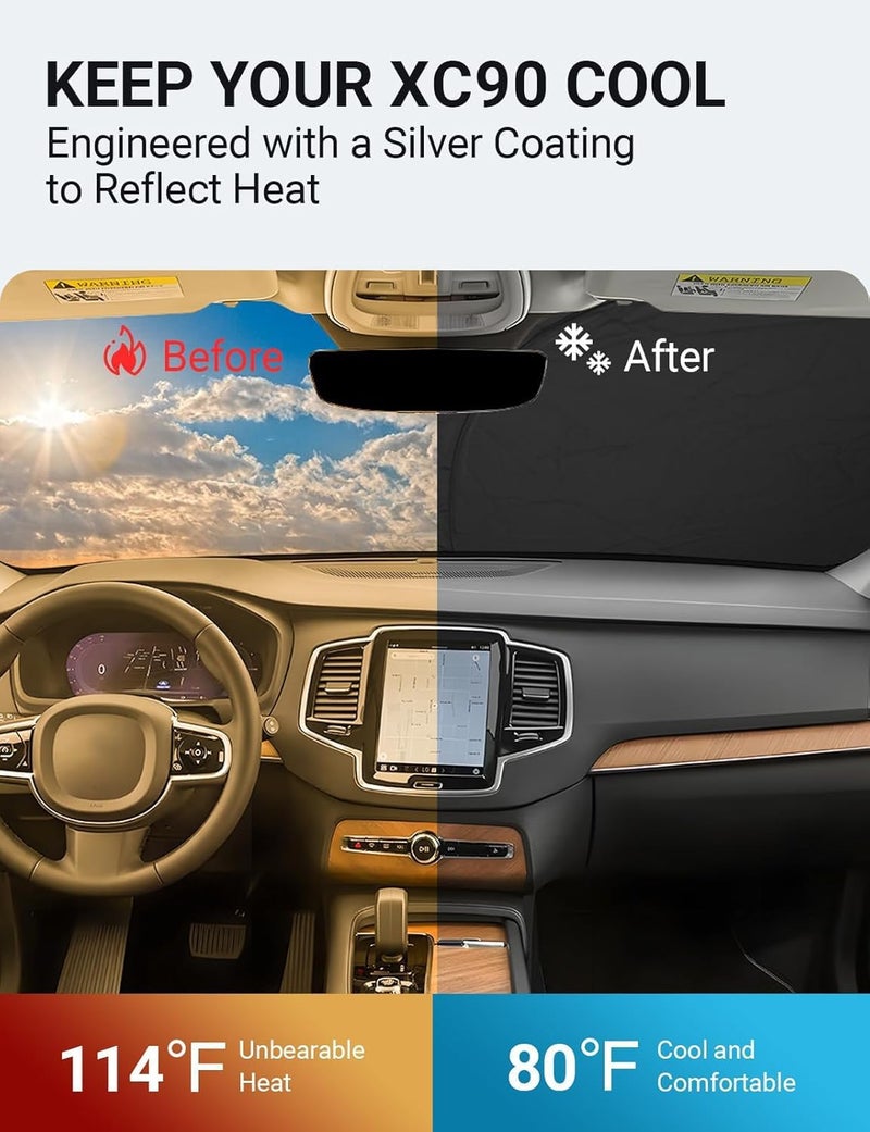 Proadsy Front Windshield Sun Shade Foldable Sunshade Protector Custom Fit 2016-2023 2024 Volvo XC90 Accessories 2023 Upgrade, PRS303 - Image 2