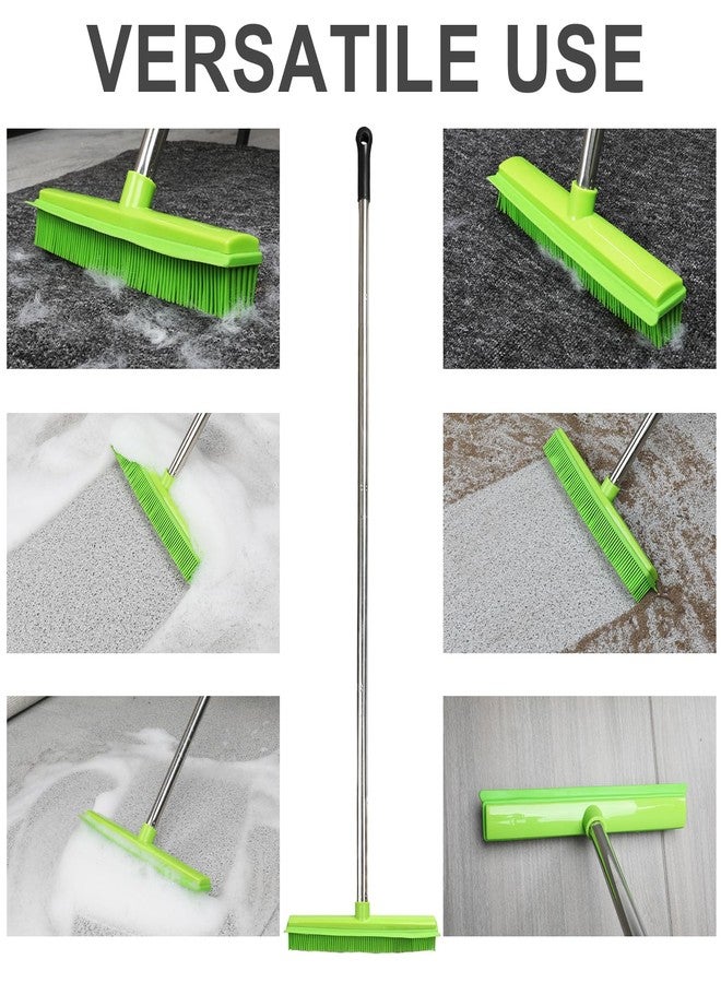 CHANHOO Rubber Broom and Dustpan Set,Pet Hair Removal Rubber Broom with Squeegee and Stainless Steel Dust Pan,Carpet Rake Push Broom and Dustpan for Fluff Hardwood Floor Tile (Green) - Image 5
