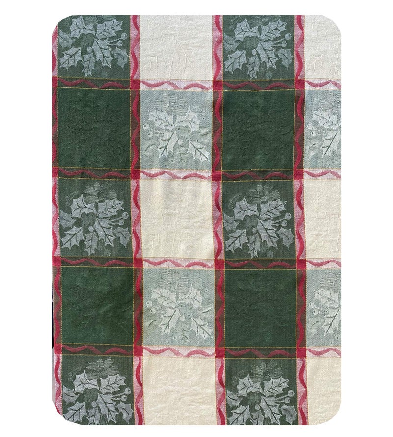 Lintex Golden Mistletoe and Ribbon Cotton Jacquard Christmas Fabric Tablecloth  Evergreen  Red Ribbon and Berry Woven Holiday and Xmas Easy Care Cotton Weave Tablecloth  60  x 84  Oblong/Rectangle - Image 4