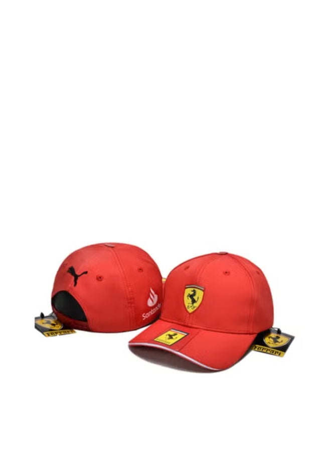 Ferrari قبعة سباق فيراري: حمراء، حصان متراقص وشعارات تحمل العلامة التجارية
