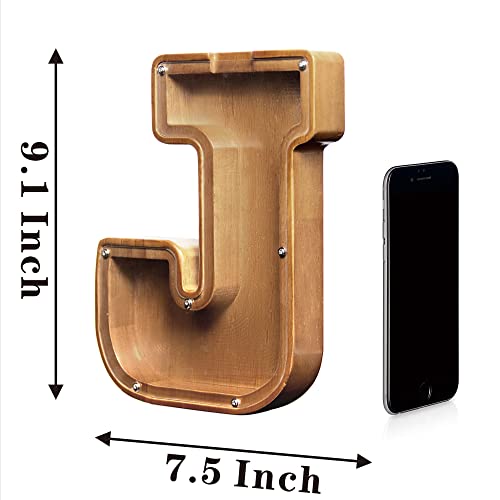 AORCMITN Large Wooden Letter Coin Personalized Piggy Bank for Boys Girls Kids Toddler Adults Money Bank Best Gift for Friends 92 InchJ - Image 5