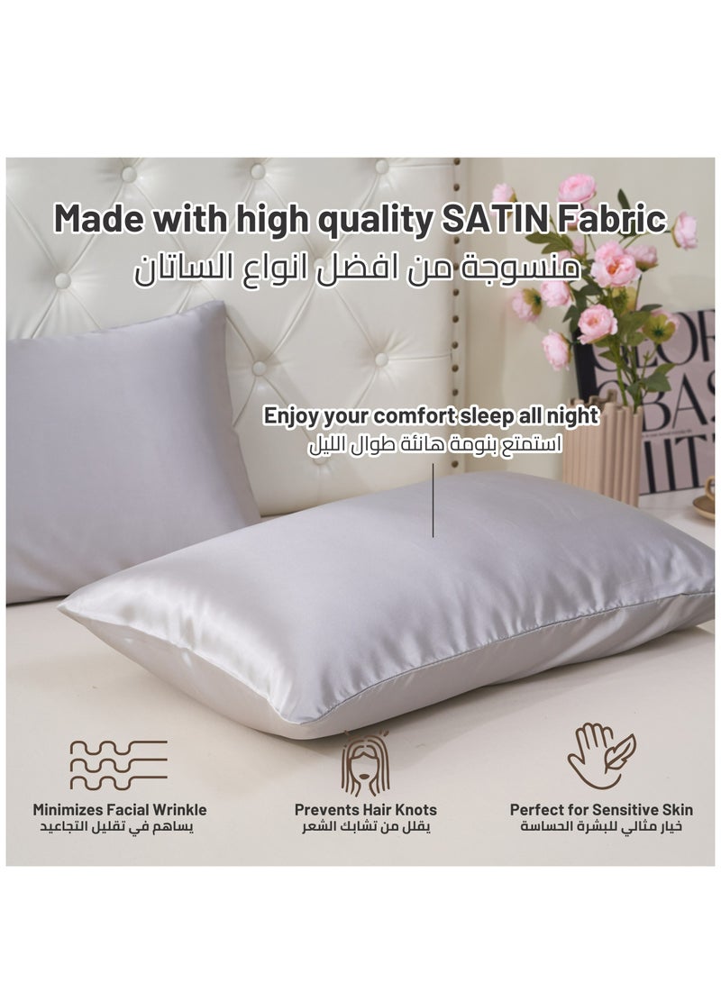 دوناتيلا ساتان سادات 2 قطعة غطاء وسادة ناعم وحريري للشعر والعناية بالبشرة مع إغلاق المغلف (بدون إدراج وسادة) ، رمادي - Image 5