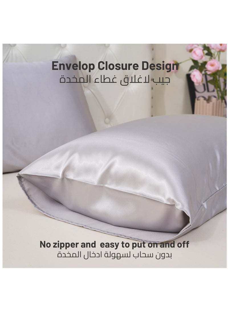 دوناتيلا ساتان سادات 2 قطعة غطاء وسادة ناعم وحريري للشعر والعناية بالبشرة مع إغلاق المغلف (بدون إدراج وسادة) ، رمادي - Image 4