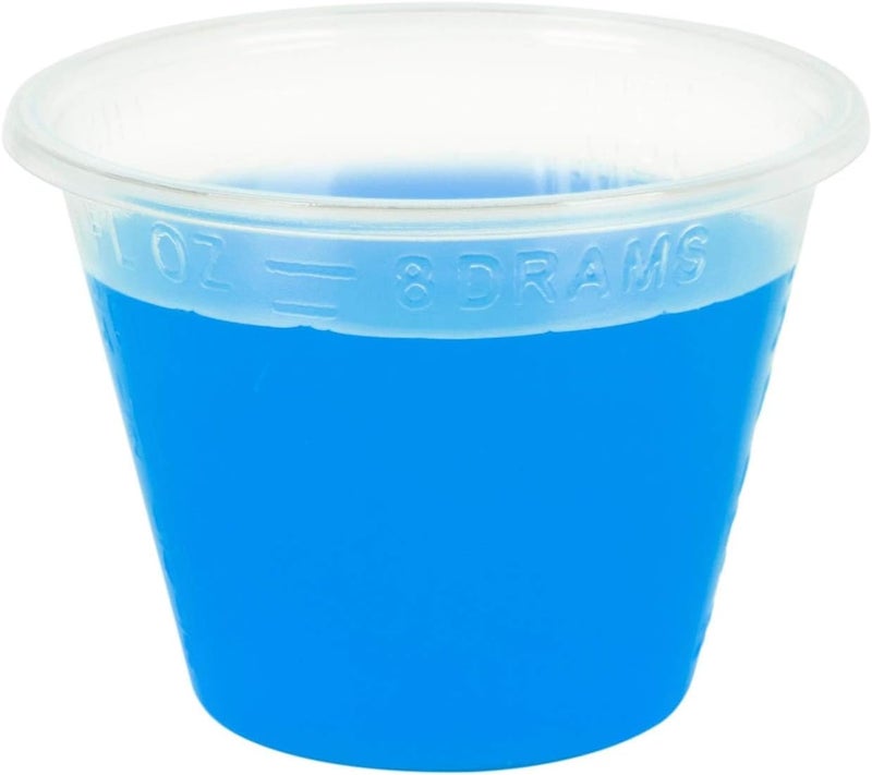 Lyka Distribution 100 عبوة أكواب قياس طبية بلاستيكية disposable سعة 1 أونصة - أكواب بلاستيكية صغيرة لخلط الراتنج وغسول الفم - مثالية للأدوية السائلة والفنون والحرف اليدوية - Image 4