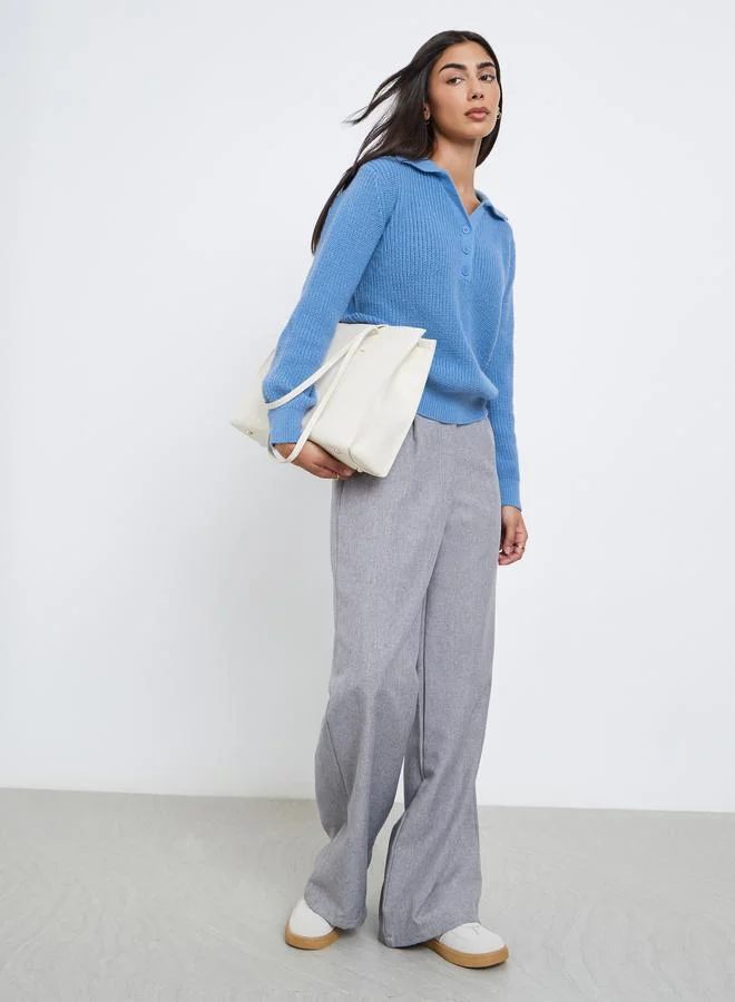 Styli Styli Blue Regular Fit Knit Sweater with Button Placket