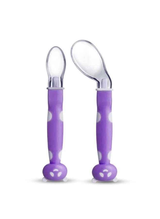 لوفلاب مجموعة ملاعق التغذية الذاتية للأطفال من لوفلاب جوي ستار، بطرف سيليكون ناعم، خالية من مادة BPA، قطعتين، لون أرجواني/أبيض - Image 1