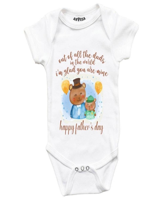 ARVESA Happy First Father Day Theme Unisex Baby 9-12 Month R-882-XL-WHITE Father Day Romper, Father Day Baby Boy Dress, Father Day Baby Girl Dress, Father Day baby Clothes. - Image 1