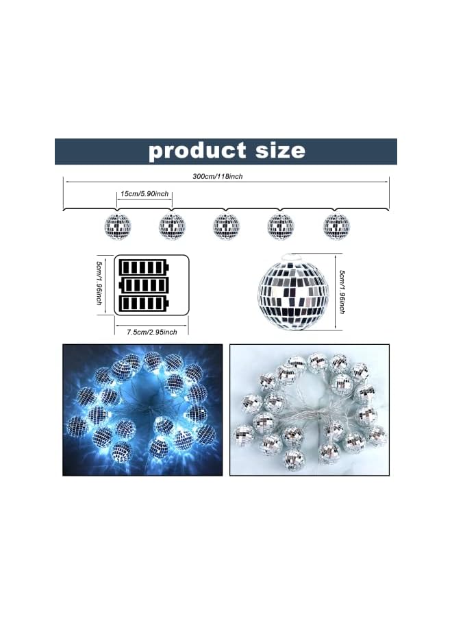 The Bros Led Disco Ball String Lights, 20 Pcs Mirror Led Party Light Glass Ball Light Decorative Light String with Remote Control for Indoor Outdoor Patio Party Yard Garden Kids Bedroom Living Dorm (White) - Image 3