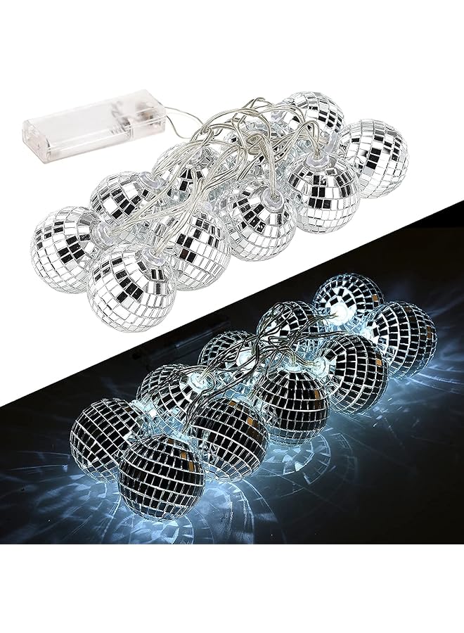 The Bros Led Disco Ball String Lights, 20 Pcs Mirror Led Party Light Glass Ball Light Decorative Light String with Remote Control for Indoor Outdoor Patio Party Yard Garden Kids Bedroom Living Dorm (White) - Image 1