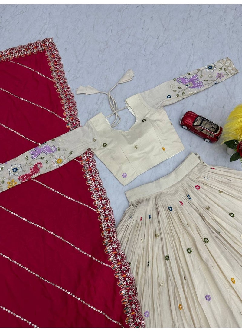 Premium Tissue Silk Lehenga Choli Set with Vichitra Silk Dupatta – Heavy Thread & Sequin Work | Fully Stitched