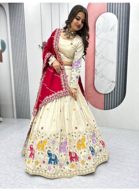 Premium Tissue Silk Lehenga Choli Set with Vichitra Silk Dupatta – Heavy Thread & Sequin Work | Fully Stitched