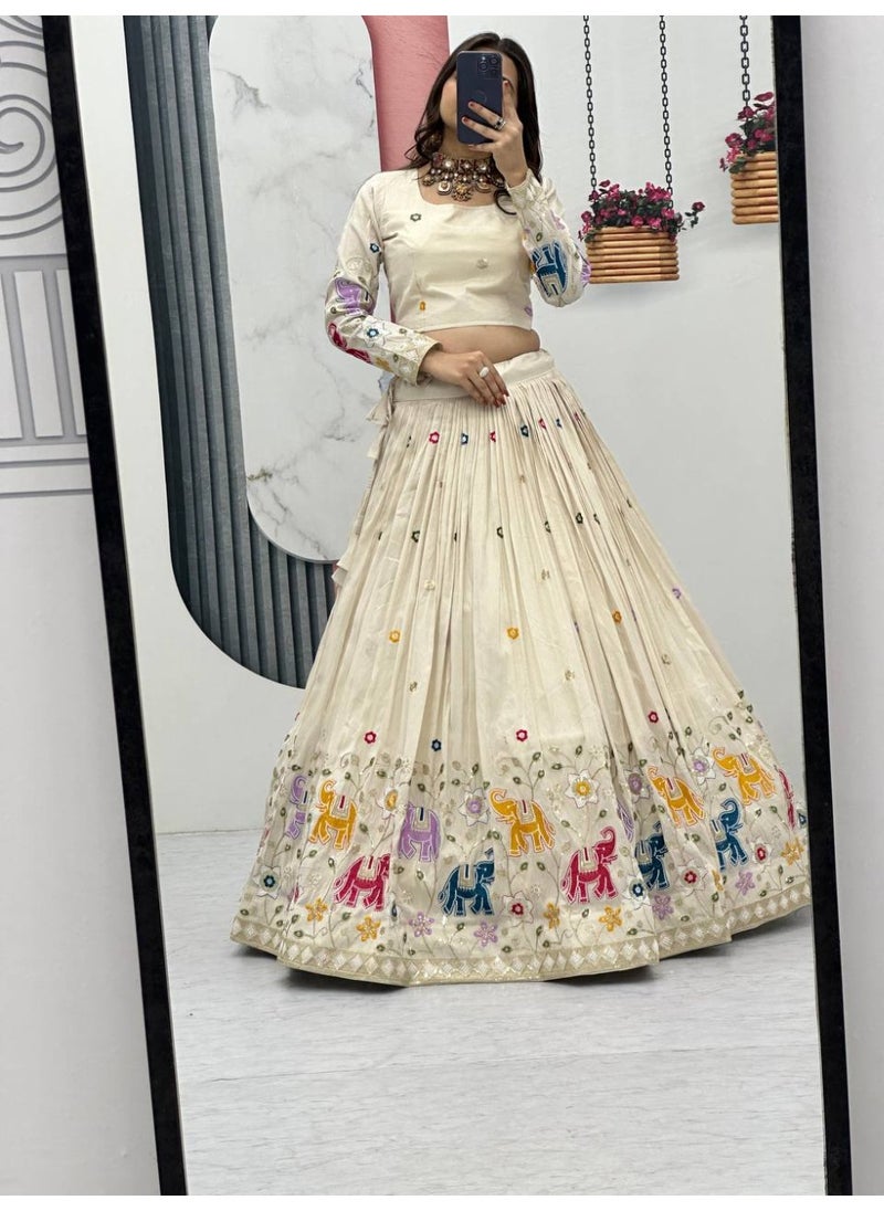 Premium Tissue Silk Lehenga Choli Set with Vichitra Silk Dupatta – Heavy Thread & Sequin Work | Fully Stitched