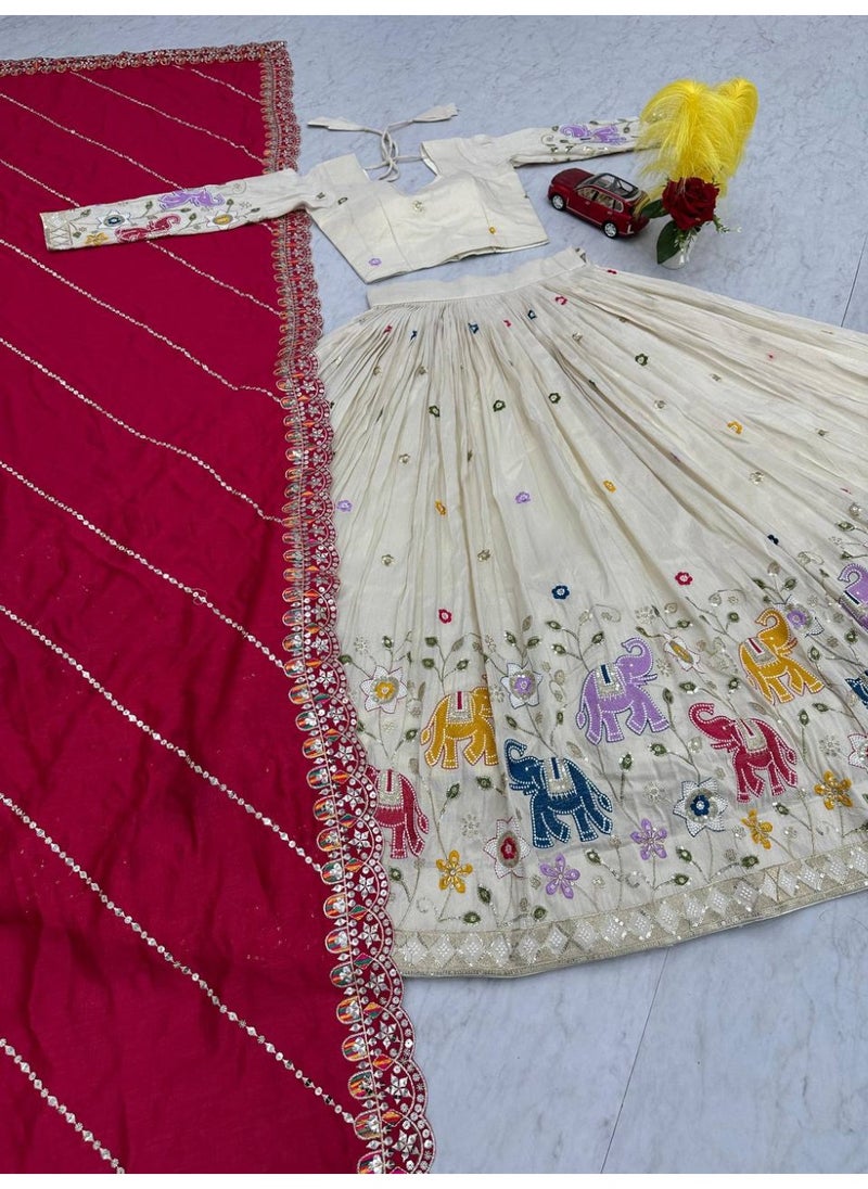Premium Tissue Silk Lehenga Choli Set with Vichitra Silk Dupatta – Heavy Thread & Sequin Work | Fully Stitched