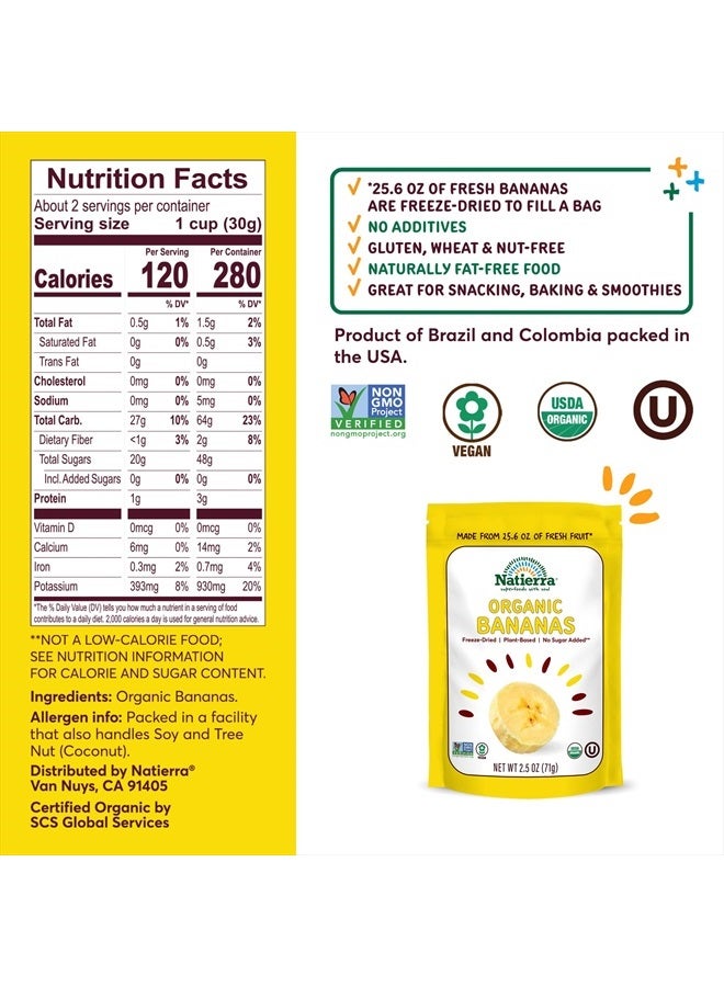 NATIERRA Organic Freeze-Dried Bananas USDA Certified Organic, Vegan & Non-GMO 2.5 Ounce (Pack of 1) - Image 2