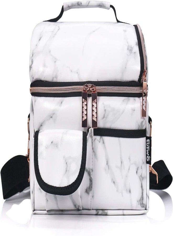 PuTwo , 8L Insulated Lunch Bags Double Compartment Lunch Tote Leakproof Lunch Cooler Bag with Adjustable Shoulder Strap Freezable Meal Prep Bag for Women - Marble Lunch Bag - Image 1