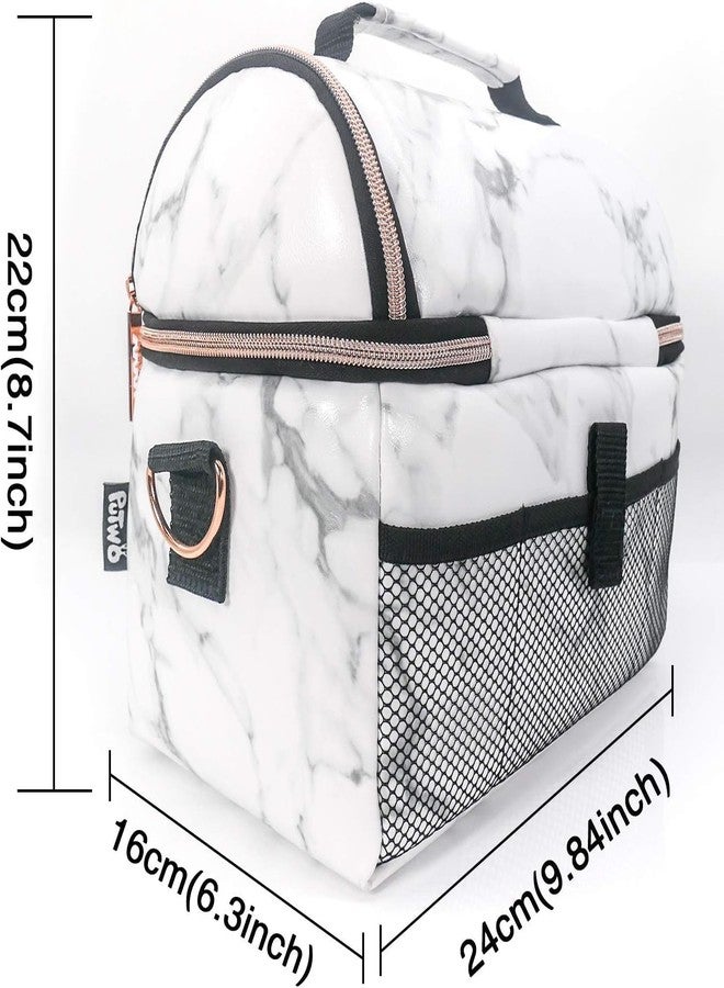 PuTwo , 8L Insulated Lunch Bags Double Compartment Lunch Tote Leakproof Lunch Cooler Bag with Adjustable Shoulder Strap Freezable Meal Prep Bag for Women - Marble Lunch Bag - Image 4