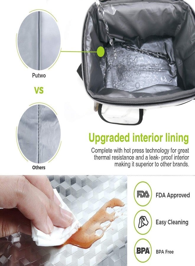 PuTwo , 8L Insulated Lunch Bags Double Compartment Lunch Tote Leakproof Lunch Cooler Bag with Adjustable Shoulder Strap Freezable Meal Prep Bag for Women - Marble Lunch Bag - Image 3