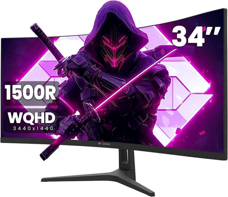 CRUA Gaming Monitor 34-Inch Curved Ultrawide WQHD Monitor 3440 x 1440 R1500 up to 165Hz DisplayPort x2 99% sRGB 1ms Picture by Picture, Machine Black - Image 1